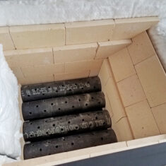 This is what the side wall and ramp of the firebox should look like when bricking is complete.