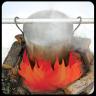 Boiling Maple Sap Over a Camp Fire